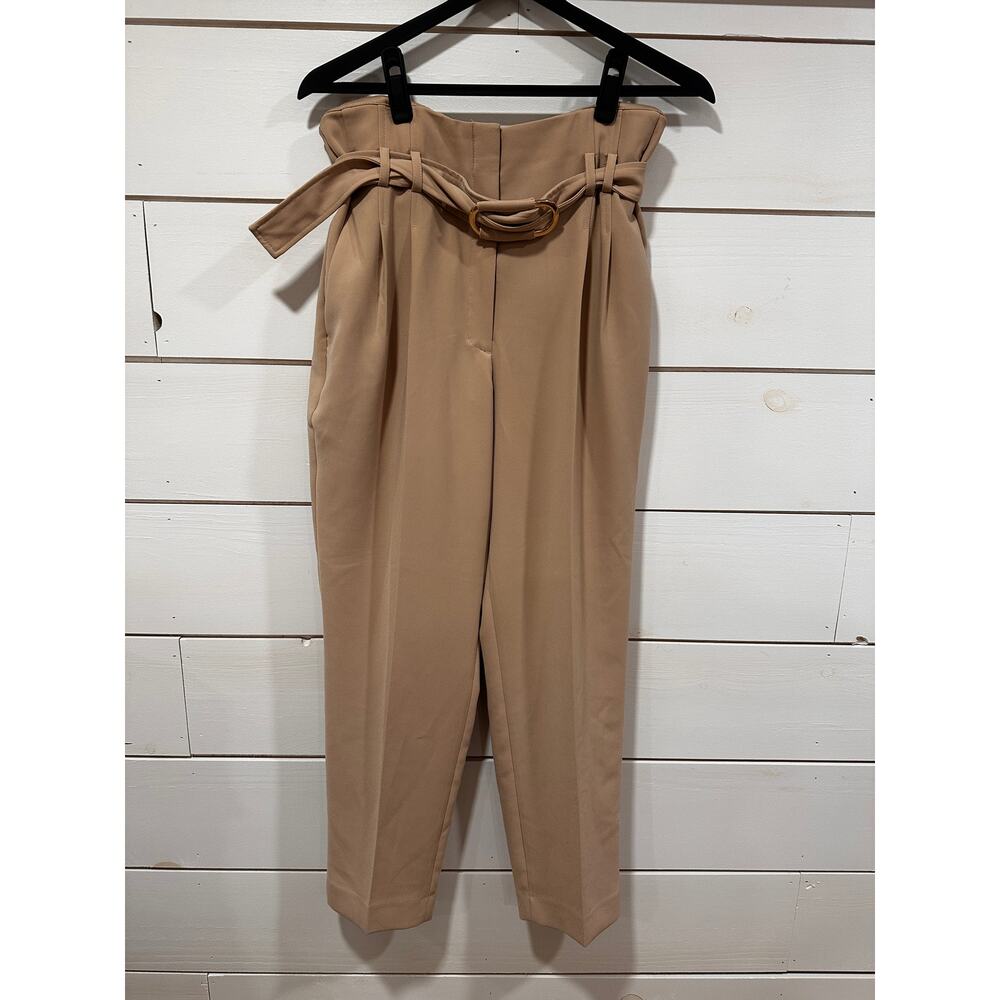 Classy Dress Pants Express Beige Ankle High Rise With Belt Size 10R